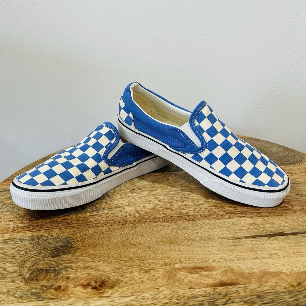 VANS Classic Slip-On Checkerboard Blue White Unisex Sneakers Men's 5.5 Women's 7